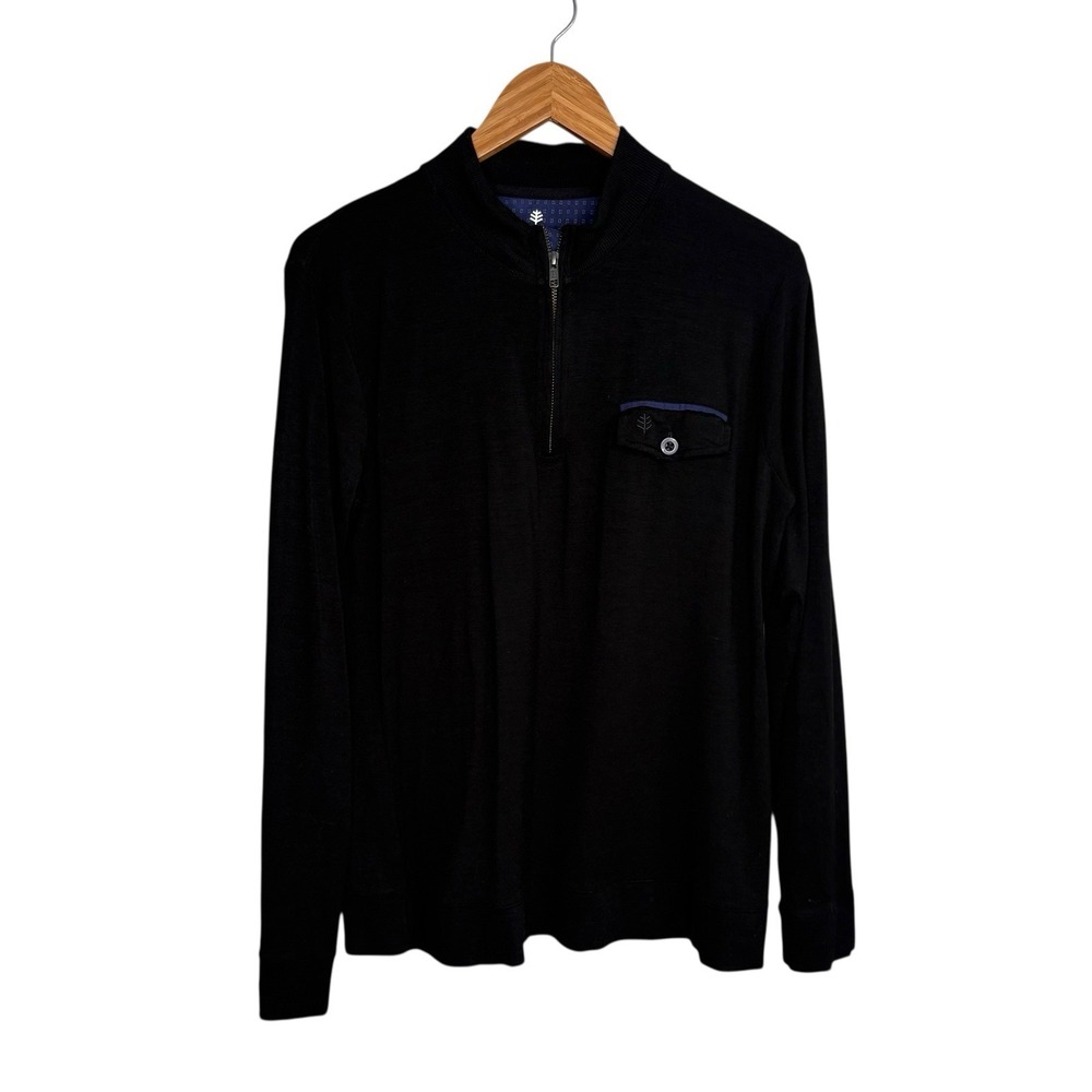 Coolibar Sweater Black Medium  Suntect Merino Wool Blend 1/4 Zip Pullover Knit